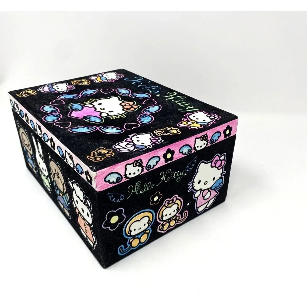Sanrio Hello Kitty Black Velvet Keepsake Coloring Box With Mirror Preowned
